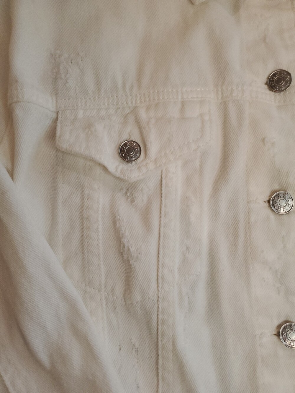 Mustard Seed Cropped White Distressed Denim Jacket Long Sleeve Size Small - Picture 3 of 6